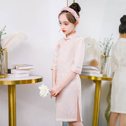 2023春季女童改良旗袍，连衣裙中国风儿童古筝，演出服小女孩洋气