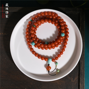 藏珠饰家 天然无优化南红玛瑙108圆珠手串 纯色满肉保山料手链