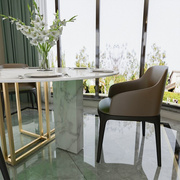 北欧轻奢圆形大理石餐桌客厅饭桌家用小户型简约现代铁艺西餐圆桌