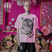 T.C.H/轻奢潮牌短袖T恤烫钻虎头夏季男女粉色商场同款T66A106005