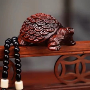 紫檀摆件金钱龟实木雕刻绿檀乌龟长寿龟手把件文玩招财工艺品