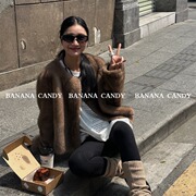 超柔滑精仿水貂毛皮草外套~bananacandy时尚圆领，毛毛短外套88356