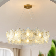 法式玻璃珍珠吊灯led温馨奶油，风客厅餐厅卧室，环形吊灯创意房间灯