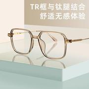 丹阳眼镜98007时尚大脸茶色镜框超轻纯钛眼镜架女近视眼镜框