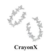 crayonx蝴蝶谷经典蝴蝶，元素不规则欧美风耳圈锆石银针耳饰