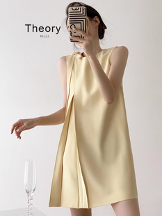 Theory wella 无袖黄色连衣裙女夏季法式设计感蝴蝶结飘带小个子