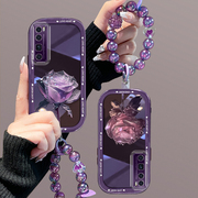 适用华为Nova7Pro手机壳nova7SE活力版女士唯美超火高级感nova7SE硅胶晶莹紫玫瑰花朵防摔7全包保护套