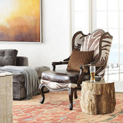 美式乡村做旧实木单人沙发椅法式布艺铆钉休闲椅欧式仿古老虎椅