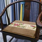 红木家具椅子新中式牡丹，亚麻布实木椅坐垫，定制圈椅太师椅茶椅垫子