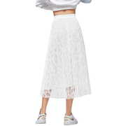 黛薇璐媤白色蕾丝半身裙女中长款春夏法式气质清新百搭百褶裙