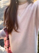 奶fufu！软糯粉色圆领套头毛衣女冬季韩版百搭长袖针织衫上衣