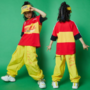 儿童嘻哈街舞男童宽松练功服，短袖黄色长裤女童hiphop演出服套装潮