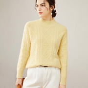 圆领女秋冬季羊绒衫半高领花苞白色黄色驼色针织打底出售