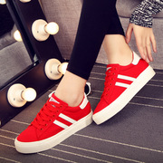 环球帆布鞋女大红色低帮单鞋内增高厚底布女鞋(布女鞋，)休闲学生球鞋女布鞋