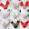新娘婚纱手套蕾丝结婚手纱手套白红婚礼手套缎面韩式拍照手套短款