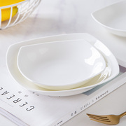 景德镇纯白骨瓷盘子，家用陶瓷菜盘简约不规则，方形深盘白色汤盘