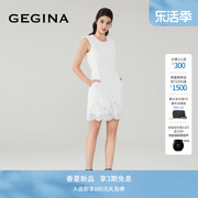 gegina吉吉娜女装2024年镂空蕾丝，拼接连衣裙无袖修身小香风裙