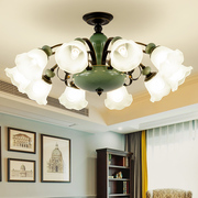 美式吊灯陶瓷客厅灯简约现代创意圆形轻奢餐厅灯卧室玻璃灯具
