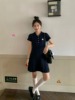一只西由xiyo藏青小香风，polo领学院，针织连衣裙2024夏季小个子短裙
