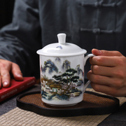 景德镇骨瓷茶杯家用陶瓷杯带盖大容量，水杯办公茶杯会议杯定制刻字