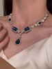 zoozmomo欧美时尚气质人工宝石，项链耳环套装夸张女高级设计锁骨链