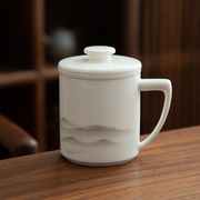 德化陶瓷羊脂玉茶杯个人专用办公杯白瓷茶水分离马克杯带过滤定制