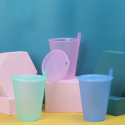带盖一体吸管杯塑料可爱果汁奶茶杯幼儿园儿童喝水杯海星吸管盖杯
