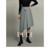 ELLE灰色法式设计感高腰复古半身裙女2023冬装垂坠感小众裙子