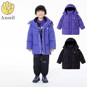 安奈儿童装男童冬装加厚带帽中长款羽绒服外套大衣AB245615