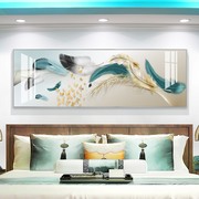 现代简约卧室床头背景墙装饰画，轻奢抽象羽毛，挂画客厅横幅晶瓷壁画