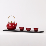 新中式样板房客厅茶几茶具茶室摆放红色陶瓷茶壶茶杯套装组合摆件