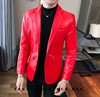 大红色韩版修身小皮衣西装男春秋，青年演出机车，西装皮夹克pu皮外套