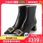 日本直邮Fabio Rusconi女士靴子金属方扣时尚短靴真皮高跟靴