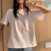 棉质白色短袖t恤女学生，韩版宽松百搭简约纯色，显瘦半袖上衣夏