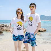 新疆棉情侣装夏装2024泰国三亚旅游蜜月，度假套装男短袖t恤沙滩装