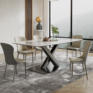 意式极简不锈钢长方形餐桌椅组合简约现代小户型岩板家用高端饭桌