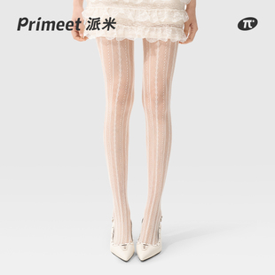 PRIMEET/派米白丝女春秋薄款提花丝袜性感纯欲蕾丝连裤袜夏季打底