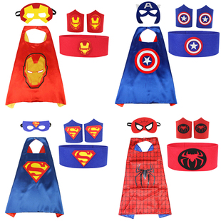 儿童节演出服饰蜘蛛侠美国蝙蝠侠，超人队长男，女童披风斗篷眼罩套装