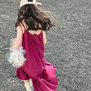 女童夏款连衣裙高级感夏季2024儿童吊带裙子薄款夏装洋气红色