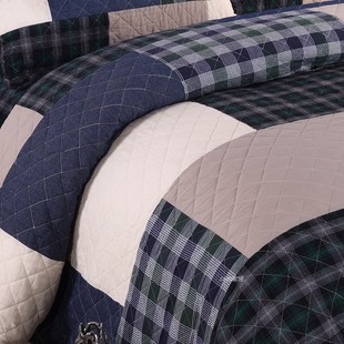 纯棉床盖三件套全棉绗缝被四件套加厚色织拼布衍缝床单夹棉防滑罩