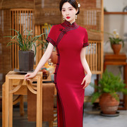 改良中国风老上海旗袍女修身高开叉复古日常生活装连衣裙长款