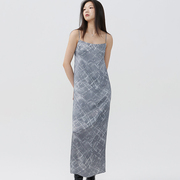 studiofun醋酸灰色吊带连衣裙，女春夏季设计感小众，气质打底背心裙