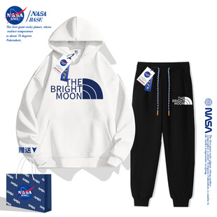 NASA男童卫衣套装2024秋冬季加绒儿童装女童潮牌运动服两件套