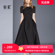 赫本风连衣裙2024夏季名媛气质高贵礼服，小黑裙中长裙修身显瘦