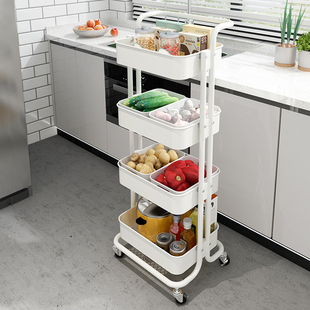 厨房置物架落地多层带轮可移动储物收纳架子四层卫生间卧室小推车
