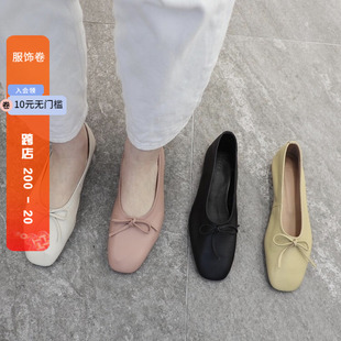 现 韩国女鞋琪琪真皮小羊皮2020甜美公主蝴蝶结方头平底单鞋瓢鞋