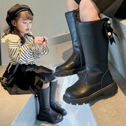 女童靴子春秋单靴黑色韩版中筒长靴2023儿童，网红英伦风公主靴