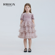 rbigx瑞比克童装秋季女童，泡泡袖丝绒网纱礼服蓬蓬公主连衣裙