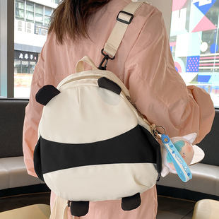 日系ins可爱熊猫双肩包女多功能，斜挎卡通小背包设计感软妹单肩包