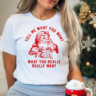 funnymerrychristmaswomenclothes圣诞节老人印花女，t恤上衣女